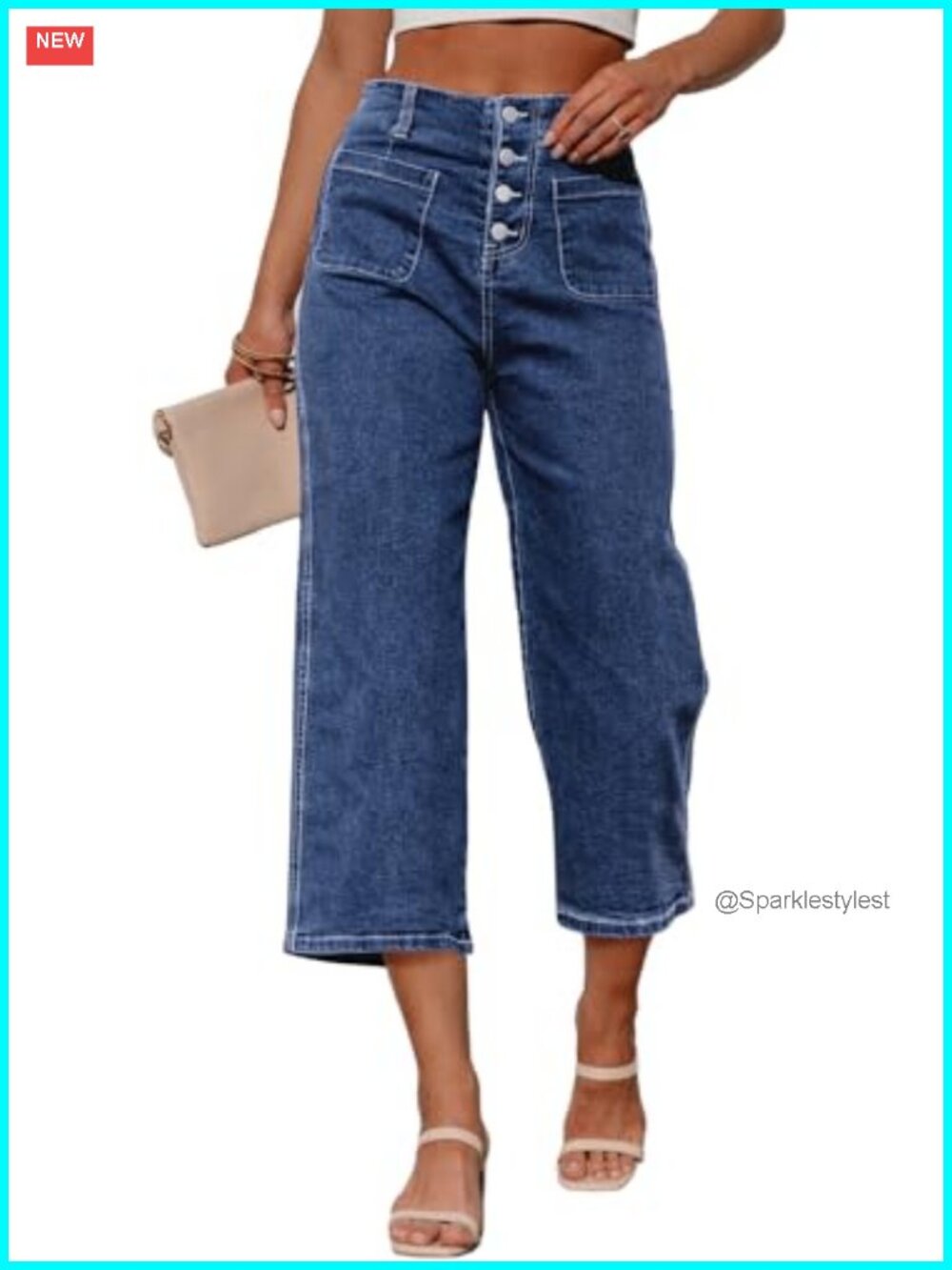 Women's Wide Leg High Waist Capri Jeans Loose Straight Leg Denim